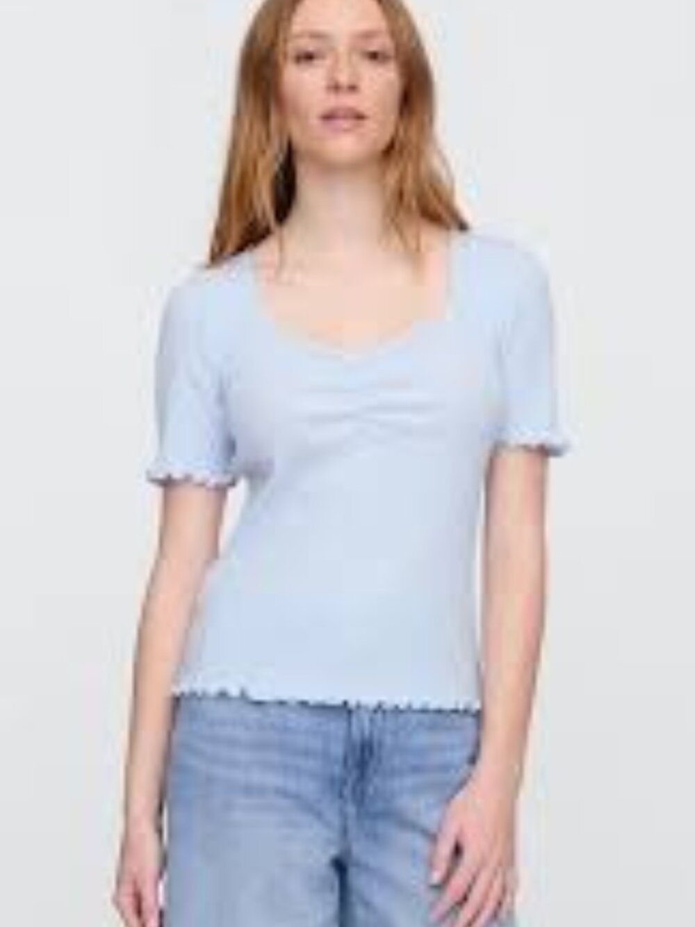 GAP Serene Blue Ribbed Pointelle Ruched Top/NWOT/L